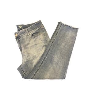 Seven7 Jeans Womens 20W Stretch Mid Rise Slim Straight Light Wash Embroidered